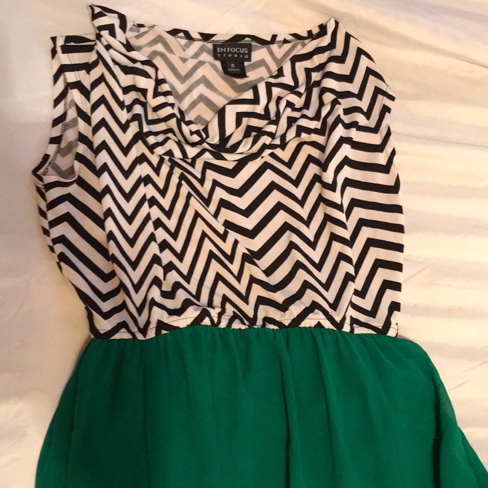 Flowy B&W Striped and Emerald Midi Dress
